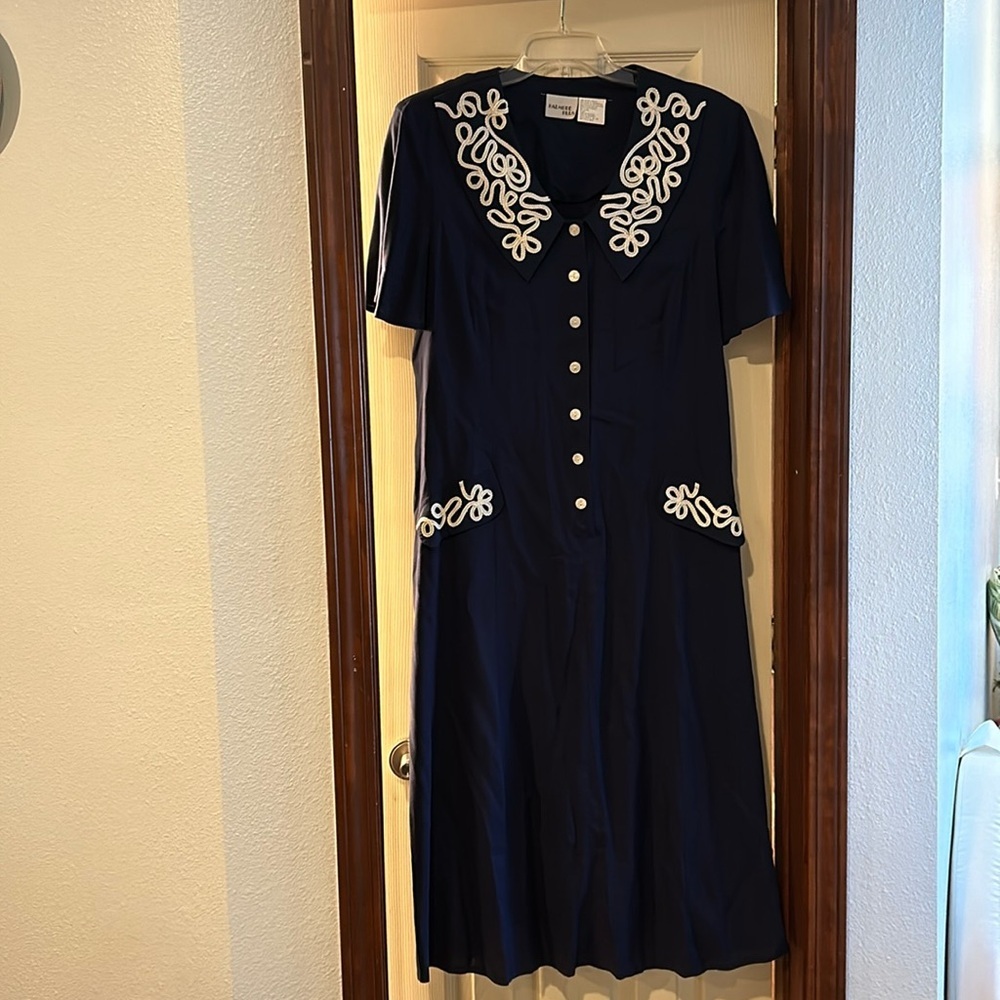 Vintage Halmode Plus Navy Embroidered Dress 20W